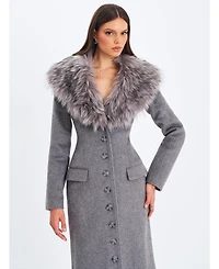 Miss Circle Women's Faye Grey Wool Blend Single-Breasted Coat with Removable Faux Fur Collar