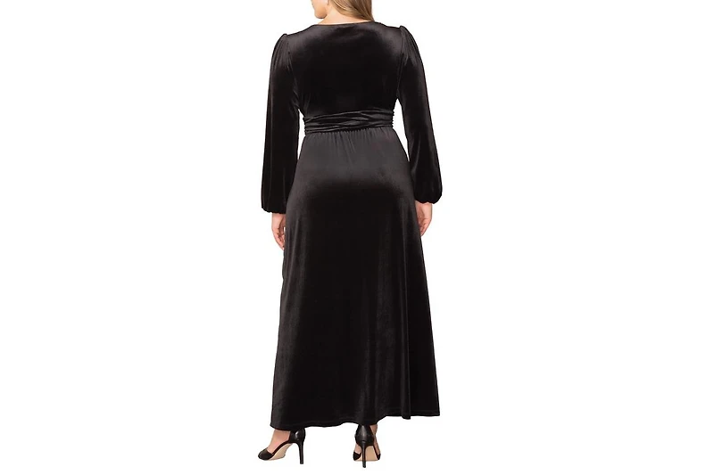 Kiyonna Plus Vivienne Long Sleeve Velvet Evening Gown with Pockets