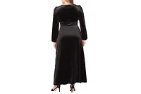 Kiyonna Plus Vivienne Long Sleeve Velvet Evening Gown with Pockets