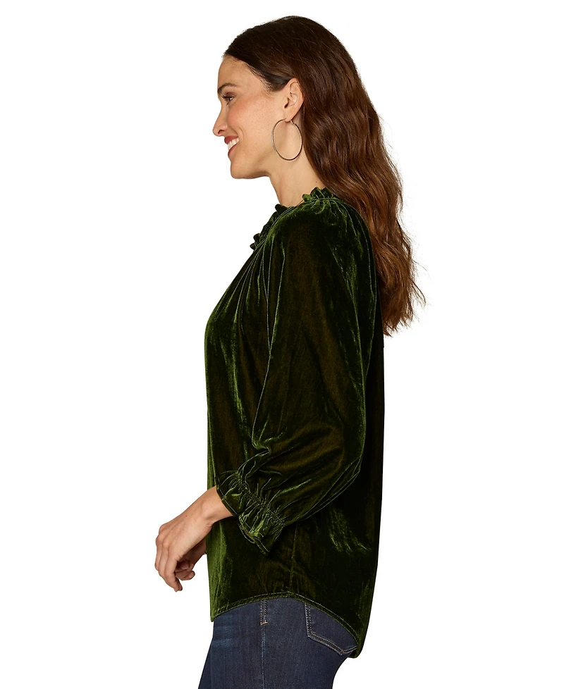 Democracy Petite 3/4-Sleeve Pull-On Velvet Top