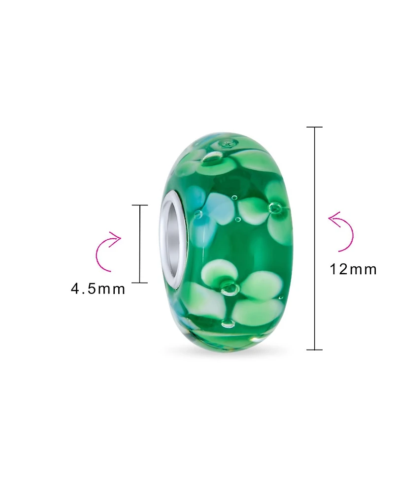 Bling Jewelry Set of 2 Floral Design Murano Glass Spacer Charm Bead Sterling Silver
