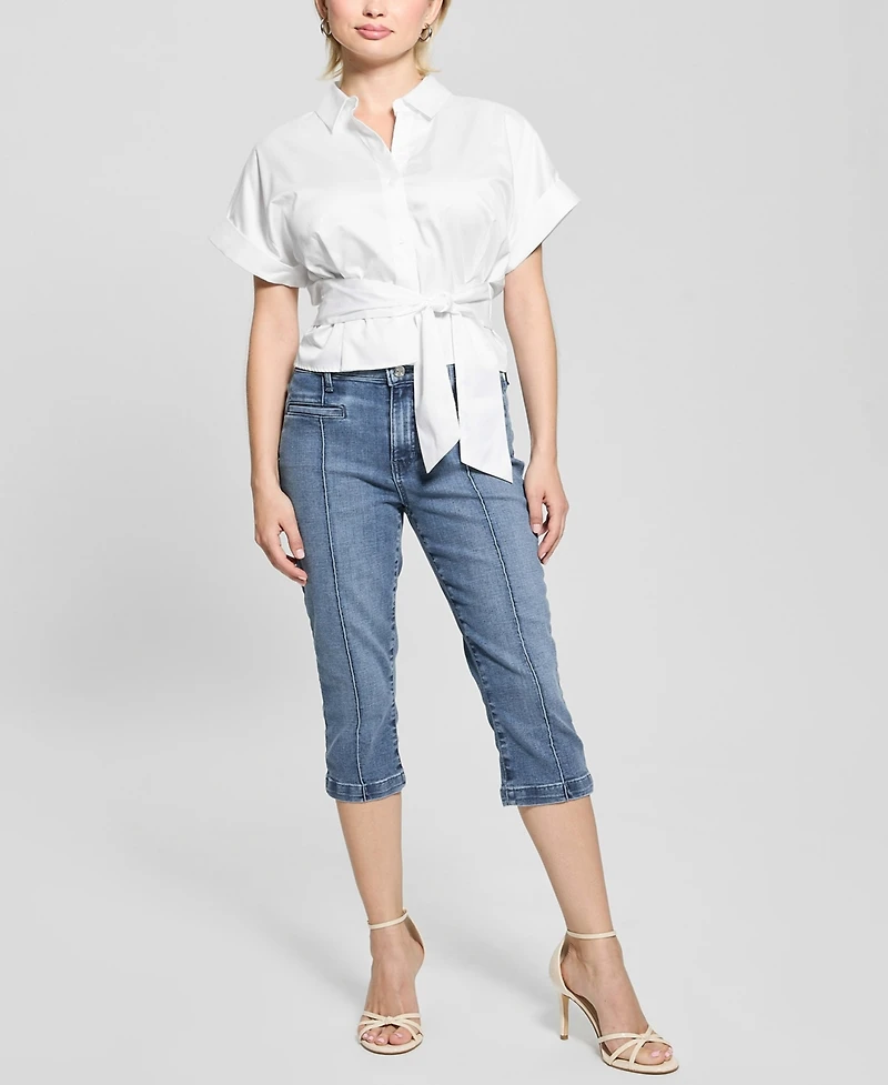 Guess Women's Julie Solid Tie-Front Button-Down Top