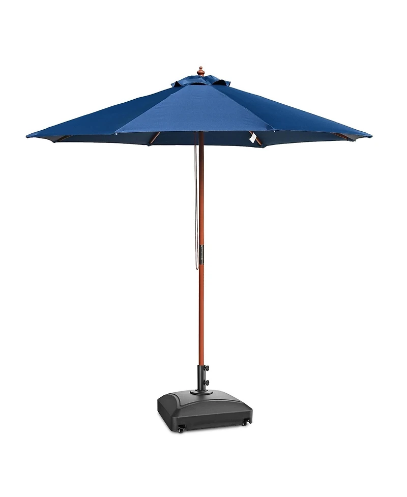Yescom 9ft Solid Wood Outdoor Patio Umbrella with Base Included Parasol Wheels Stand for Bistro Market Garden Deck Yard Poolside Navy