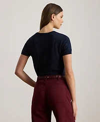 Lauren Ralph Petite Textured Belting-Motif Short Sleeve Sweater