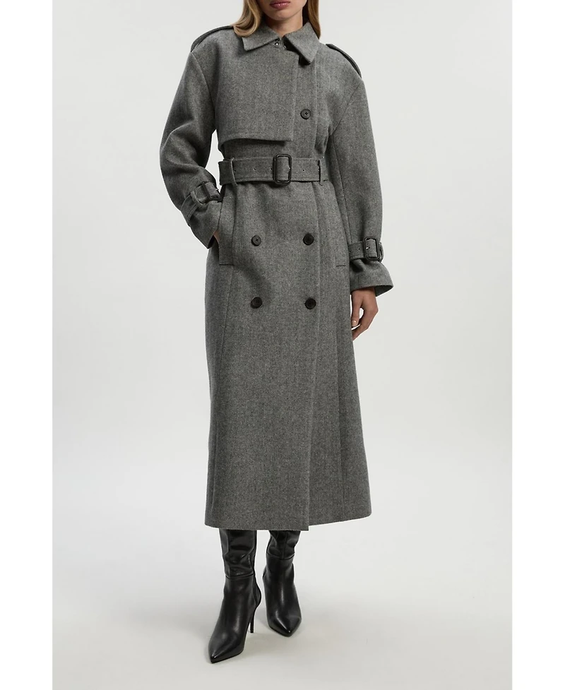 Karen Millen Women's Herringbone Tailored Maxi Coat