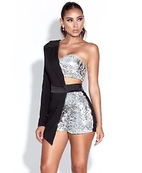 Miss Circle Women's Skylynn Sequin Black One Sleeve Blazer Romper