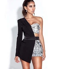 Miss Circle Women's Skylynn Sequin Black One Sleeve Blazer Romper