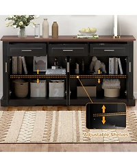 Streamdale Furniture63" Fluted Sideboard Buffet Cabinet, Farmhouse Coffee Bar, Black
