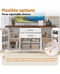 Streamdale Furniture Streamdale 63" Farmhouse Barn Door Cabinet with Drawers & Shelves, White