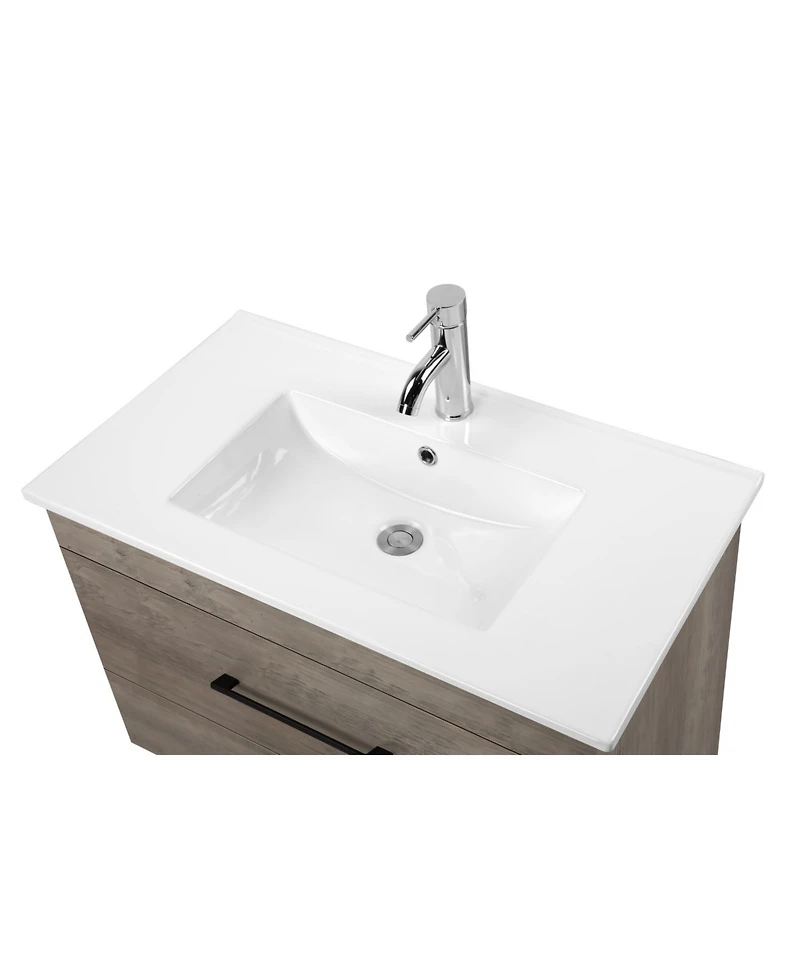 Streamdale Furniture 32" Grey Wood Vanity, Ceramic Sink, Mirror - Modern Bathroom