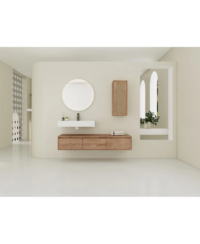 Streamdale 60" Wall-Mount Vanity, Resin Sink & Cabinet, Soft-Close Drawers