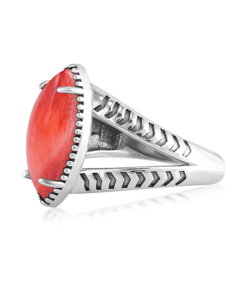 American West Jewelry Sterling Silver Red Spiny Oyster Marquise Split Shank Ring, 11