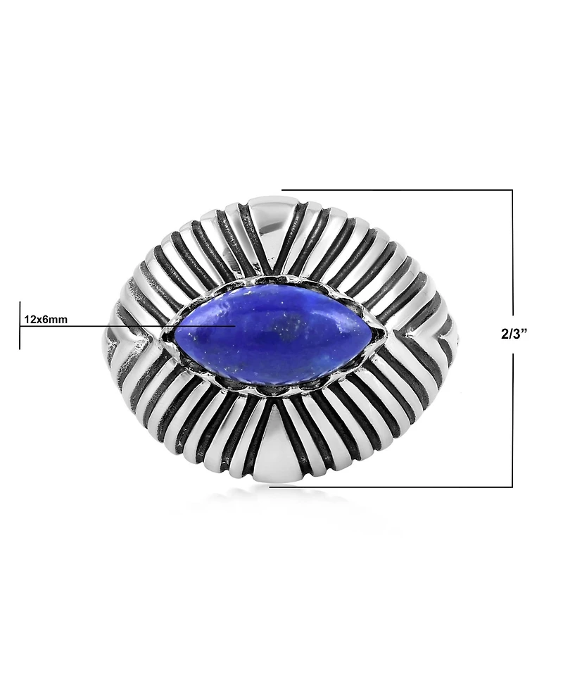 American West Jewelry Sterling Silver Lapis Marquise Gemstone Ribbed Ring