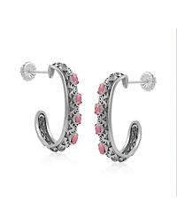American West Jewelry Sterling Silver Rhodonite Patterned J-Hoop 1 Inch Earrings