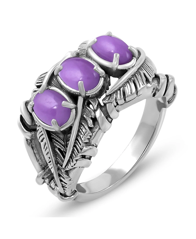 American West Jewelry Sterling Silver Phosphosiderite Three Stone Feather Ring, 7