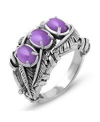 American West Jewelry Sterling Silver Phosphosiderite Three Stone Feather Ring, 7