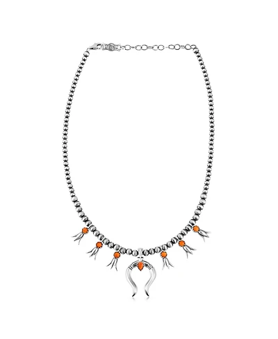 American West Jewelry Sterling Silver Orange Spiny Oyster Beaded Squash Blossom Necklace, 16 to 19 Inches