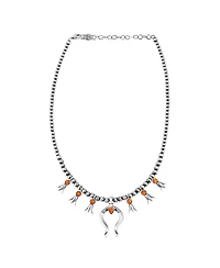 American West Jewelry Sterling Silver Orange Spiny Oyster Beaded Squash Blossom Necklace, 16 to 19 Inches