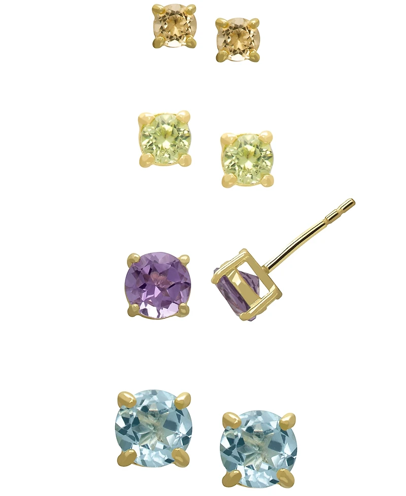 Macy's 4-Pair Amethyst, Blue Topaz, Citrine and Peridot (5-7/8 ct. t.w.) Stud Earrings in 14K Gold Over Sterling Silver