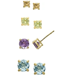 Macy's 4-Pair Amethyst, Blue Topaz, Citrine and Peridot (5-7/8 ct. t.w.) Stud Earrings in 14K Gold Over Sterling Silver