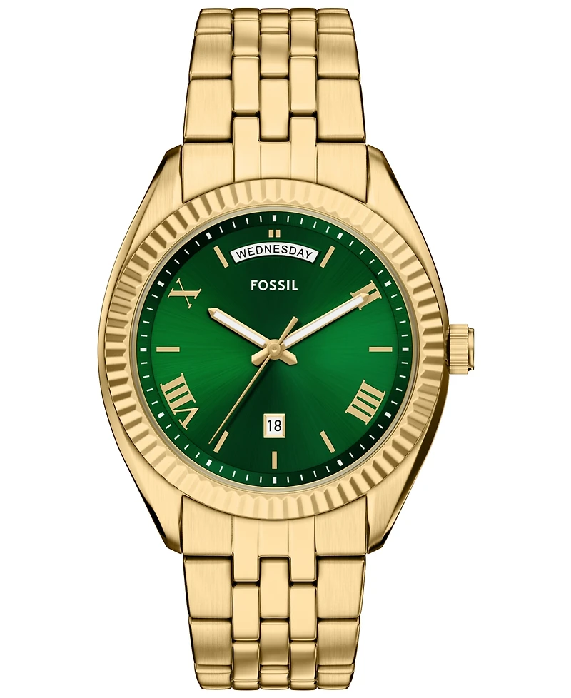 Fossil Men's Campbell Three-Hand Day-Date Gold-Tone Stainless Steel Watch, 42mm