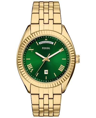 Fossil Men's Campbell Three-Hand Day-Date Gold-Tone Stainless Steel Watch, 42mm