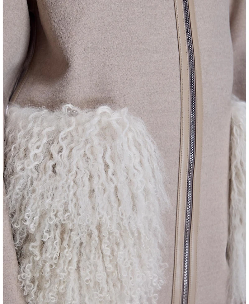Julia & Stella by Maximilian Women's Reversible Woolblend Jacket with Mongolian Trim