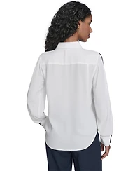 Tommy Hilfiger Women's Long Sleeve Contrast Trim Button-Up Blouse