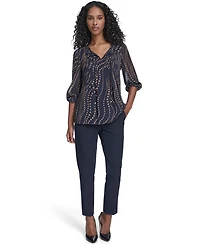 Tommy Hilfiger Women's Cascade Dot Pintuck Long Sleeve Blouse