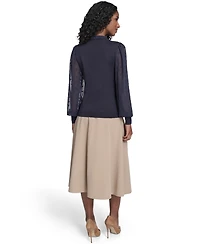 Tommy Hilfiger Women's Mixed Media Floral Clip Long Sleeve Sweater