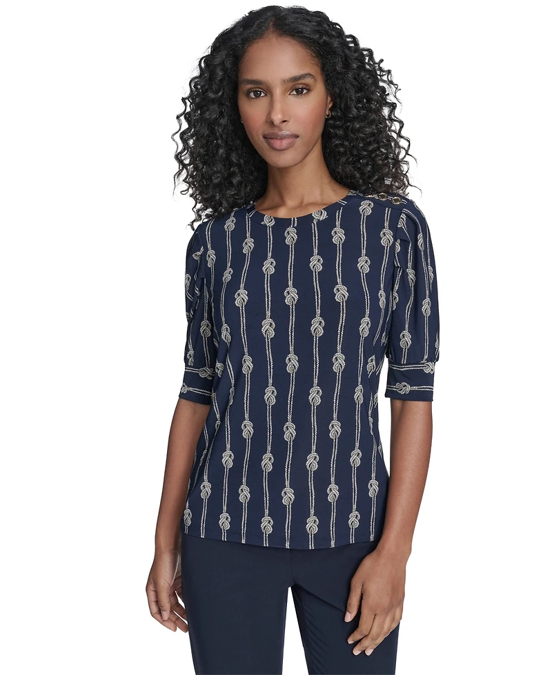 Tommy Hilfiger Women's Rope Knot Short Sleeve Crewneck Top