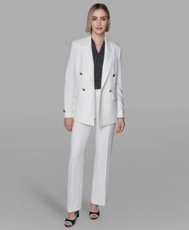 Karl Lagerfeld Paris Womens Long Sleeve Double Breasted Blazer Long Sleeve Blouse Top Wide Leg Ankle Pants