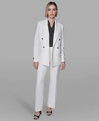Karl Lagerfeld Paris Womens Long Sleeve Double Breasted Blazer Long Sleeve Blouse Top Wide Leg Ankle Pants