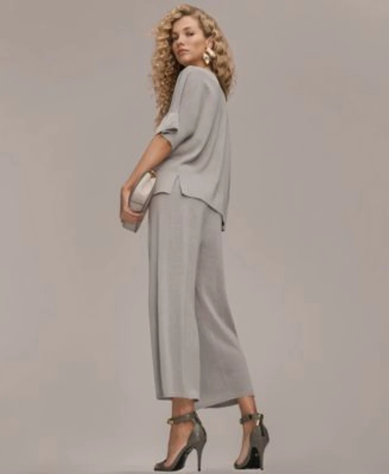 Donna Karan New York Womens Crewneck Sweater Sequin Detail Wide Leg Pants