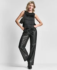 Dkny Womens Tiered Fringe Blouse Seamed Straight Pants