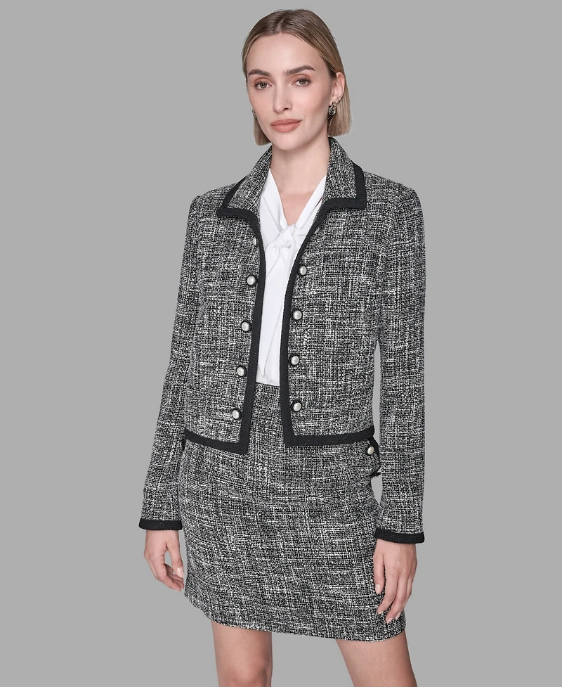 Karl Lagerfeld Paris Women's Cropped Open Front Tweed Jacket