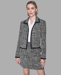 Karl Lagerfeld Paris Women's Cropped Open Front Tweed Jacket