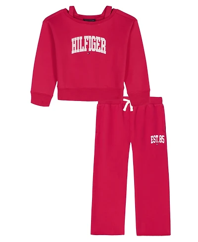 Tommy Hilfiger Girls Toddler 2T-4T 2-Piece Oversized Sweatshirt and Wide-Leg Pants Set