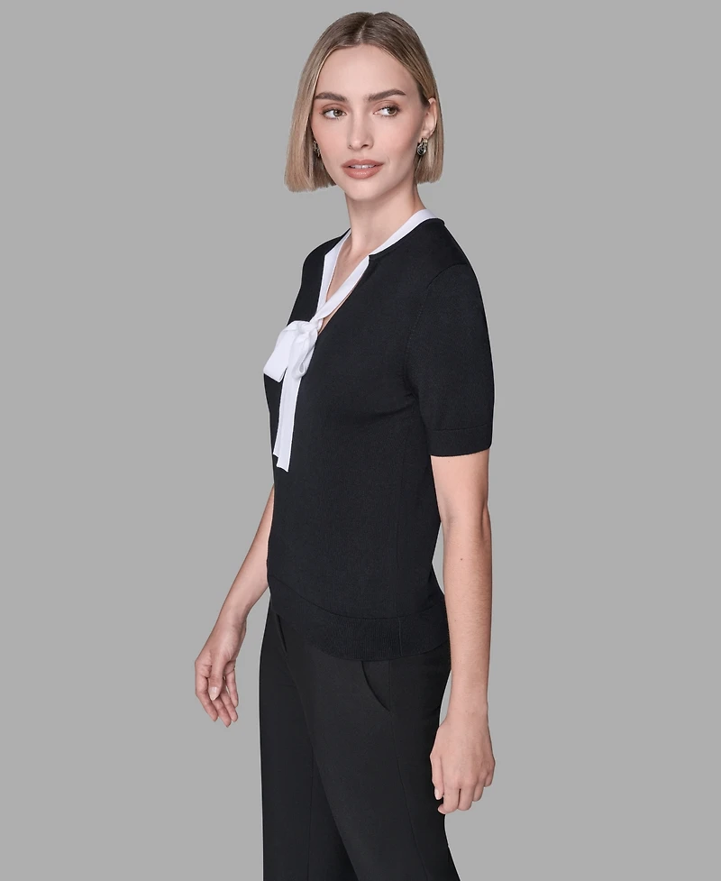 Karl Lagerfeld Paris Women's V-Neck with Tie Pull-On Top