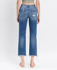Flying Monkey Women's High Rise Frayed Hem Crop Straight Jeans