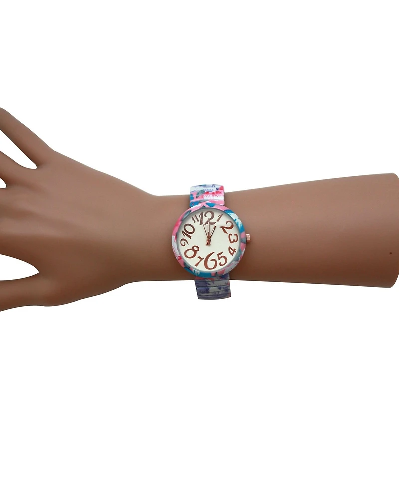 Olivia Pratt Pink Floral Stretch Bold Numbers Women Watch
