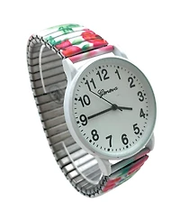 Olivia Pratt White Flowers Big Dial Easy Reader Watch Abstract Elastic Stretch Band Wristwatch Women Watch