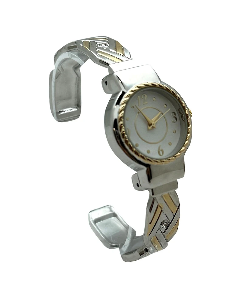 Olivia Pratt Detailed Bright Metallic Elegant Cuff Women Watch, Two Tone