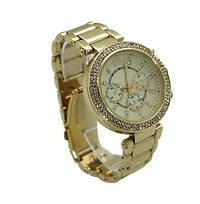 Gold Rhinestone Bezel Decorative Chronograph Watch
