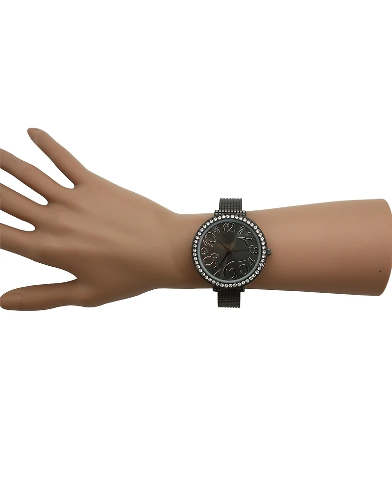 Olivia Pratt Gunmetal Big Round Face with Rhinestones Women Watch