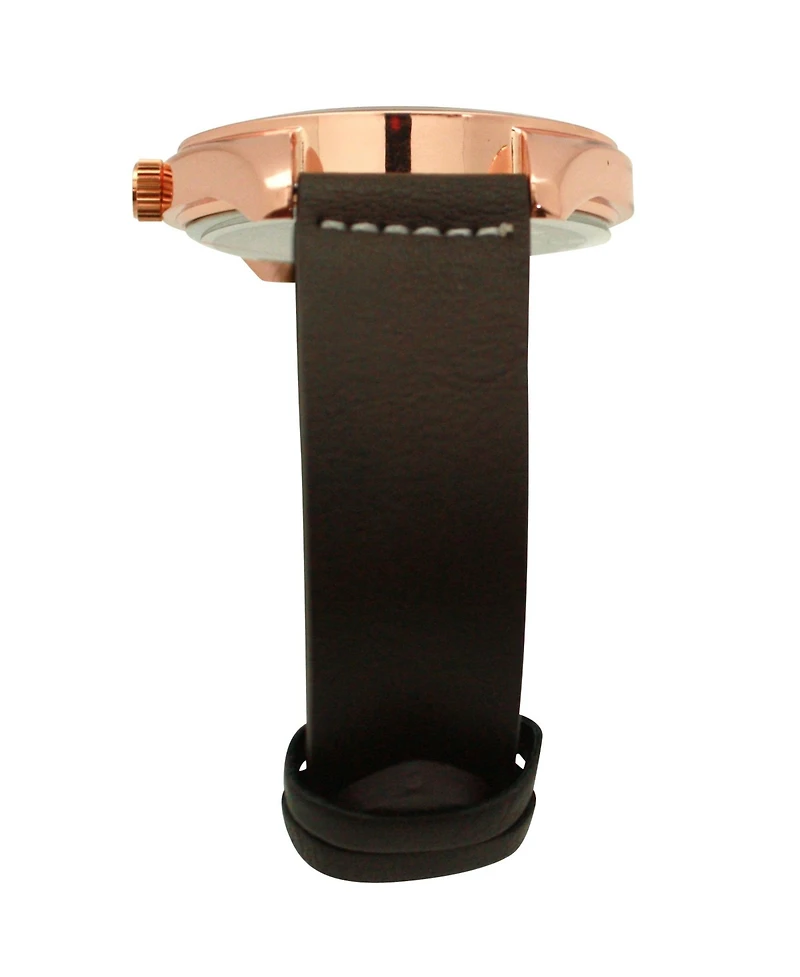 Olivia Pratt Dark Brown Rose Gold Minimalist Faux Leather Band Men Watch