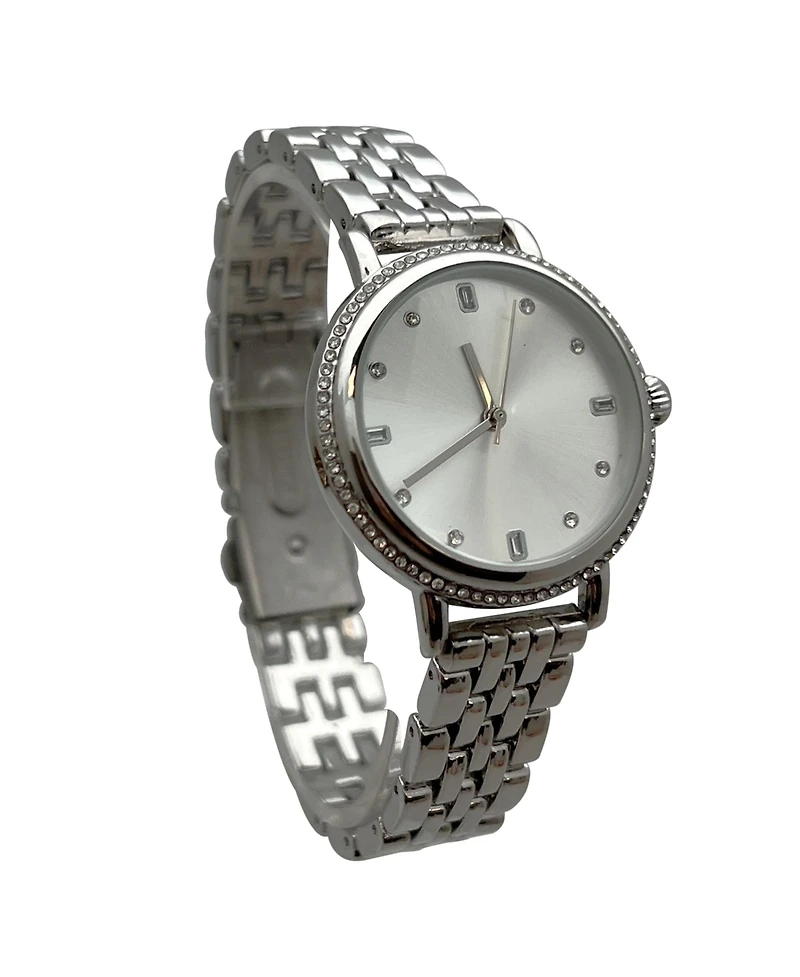 Olivia Pratt Silver Elegant Everyday Rhinestones Bezel Women Watch