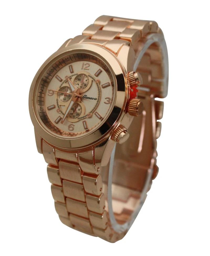 Rose Gold Womens Classic 3-dial Metal Watch