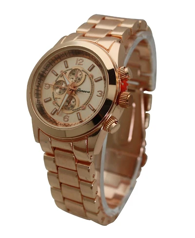 Rose Gold Womens Classic 3-dial Metal Watch