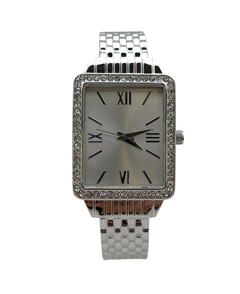 Olivia Pratt Silver Square Face with Rhinestones Bangle Women Watch